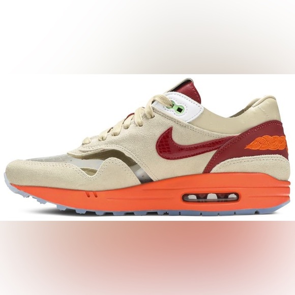 Nike x CLOT Air Max 1 Kiss of Death 2021 Tan Orange Sneakers - Picture 2 of 14